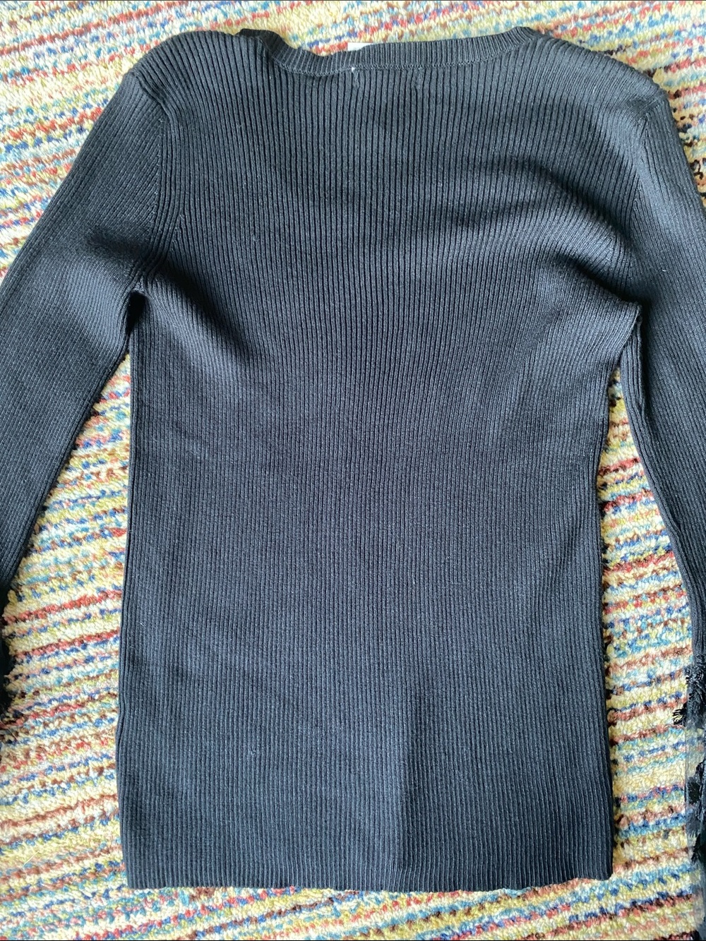 Cato Black V-Neck Ribbed Top with Lace Bell Sleeves M - Picture 7 of 9